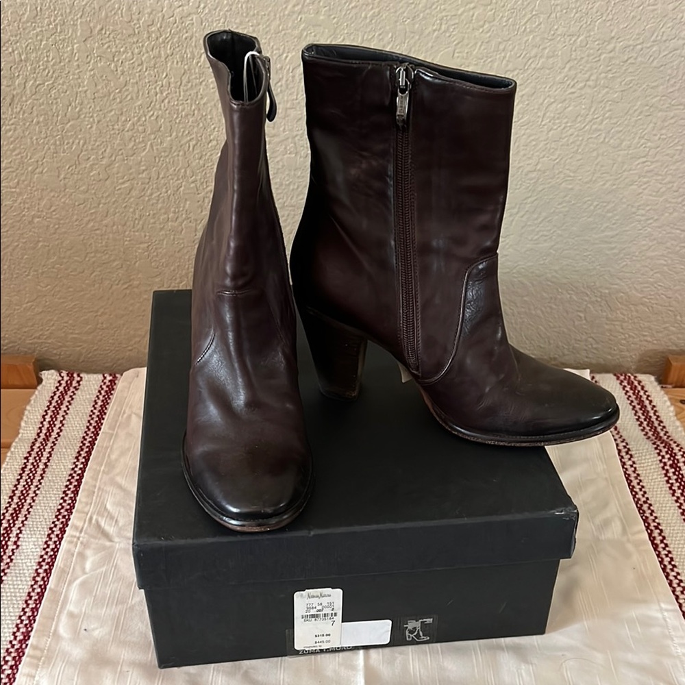 Alberto Fermani Brown Heeled Boots with Polished Leather